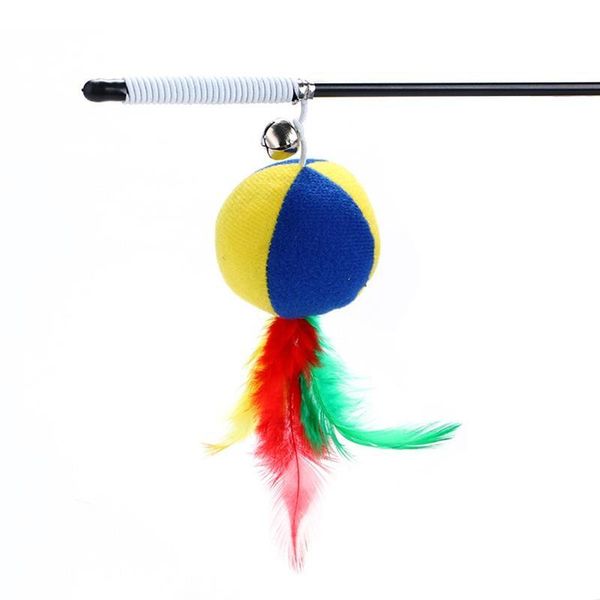 

cat toys teaser wand faux feather kitten toy plush interactive stick pet supplies