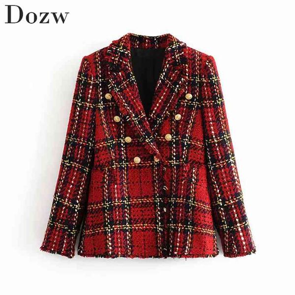 Double Breasted Mulheres Blazers Moda Tassel Tassel Notas Colares Escritórios Ternos Longa Manga Lady Jacket Autumn Blazer Feminino 210515