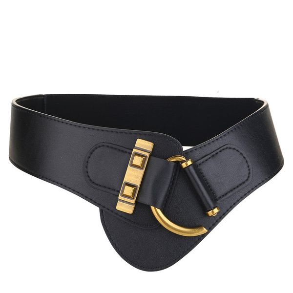 

buckles belts autumn and winter elastic waist seal women's leather wide with dress coat down jacket, Slivery;black