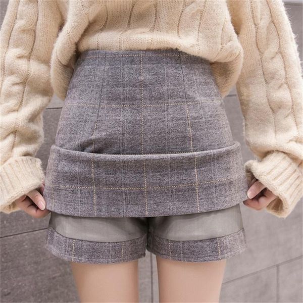 

skirts women's 2021 autumn winter high waist short skirt simple wool plaid wild casual a-line, Black