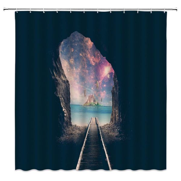 

landscape shower curtain sets fantasy starry castle meteorite cave western anime kids girl boy room polyester fabric bathroom