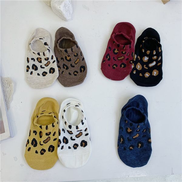 

korean leopard invisible ship women' non slip heel socks in summer, Red;black