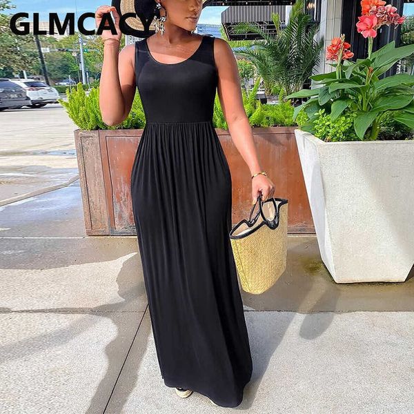 

sleeveless o neck casual solid maxi dress 210702, Black;gray