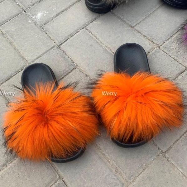 

slippers wholesale style real raccoon slides beach full luxuryfur female 36 al 45 olit, Black