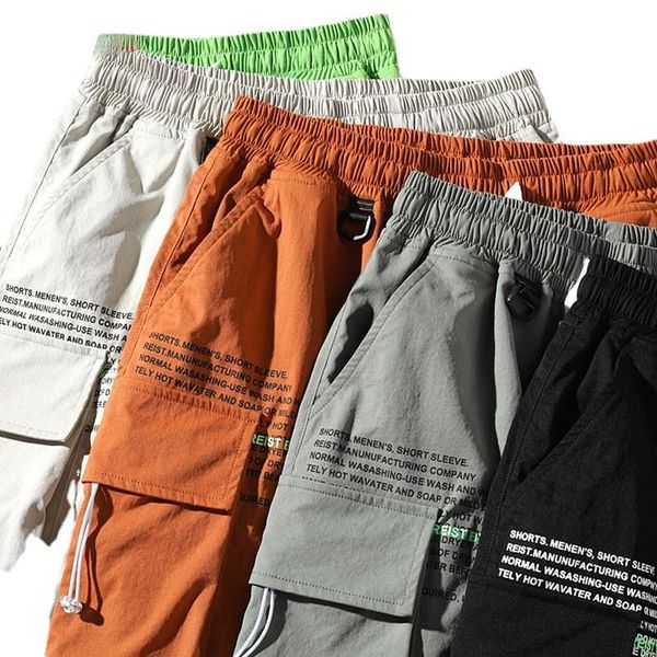 

men's shorts summer fashion casual straight brand trend cargo letter print pockets, White;black