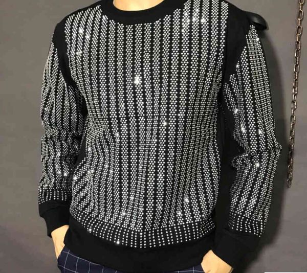 

men's hoodies & sweatshirts winter mode high street rhinestone sweatshrit men casual pullovers moletons, Black