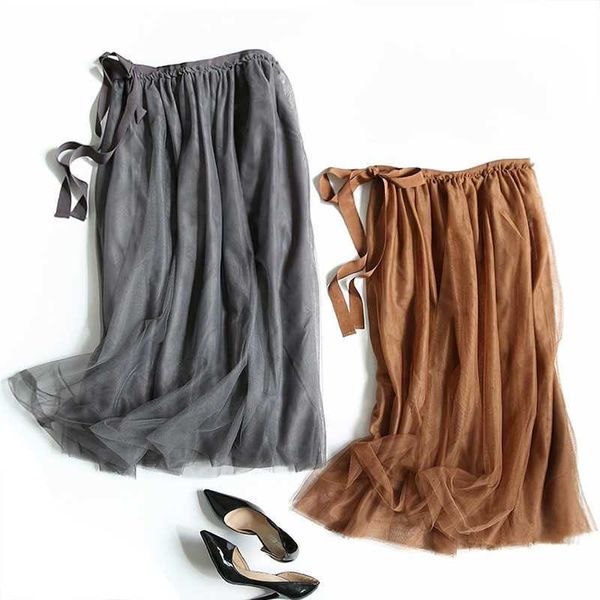 

summer elegant bandage mesh a-line pleated skirts casual loose all-match jupe temperament office lady women bottoms 210525, Black