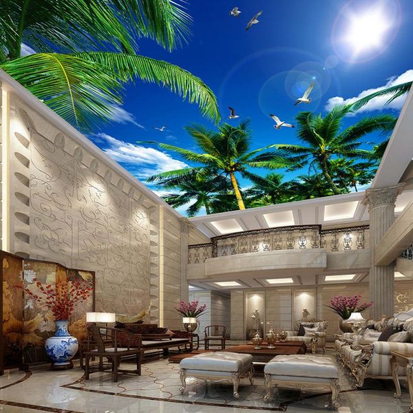 

wallpapers dropship mediterranean style coconut trees blue sky seagull ceiling mural theme el decor nature wallpaper frescoes