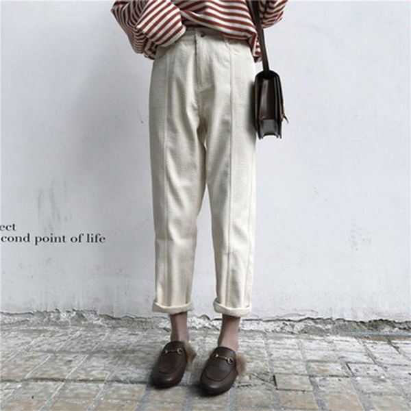 

women's pants & capris arrival 2021 spring autumn korea fashion women solid corduroy harem femme loose casual black s57, Black;white