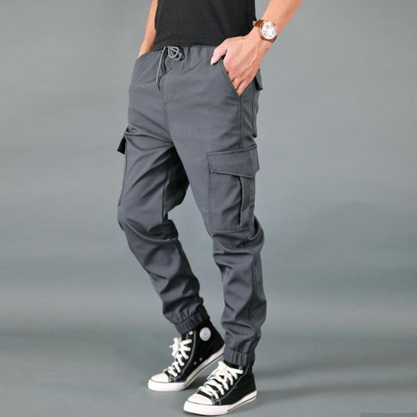 

men's pants 2021 men spring summer cargo sweatpants male workout solid tactical multi-pocket sportswear trousers w559, Black