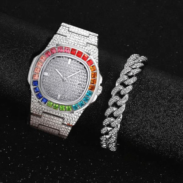 

wristwatches diamond watch for men iced out gold bracelet hip hop jewelry relogio masculino women mens, Slivery;brown