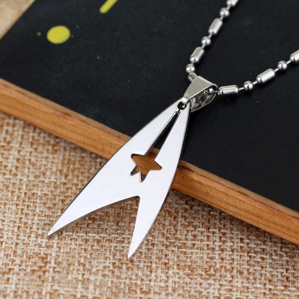 

triangular pendant trak neklace, space exploration amulet, silver, metal star, male and female jewelry, fashion accessories