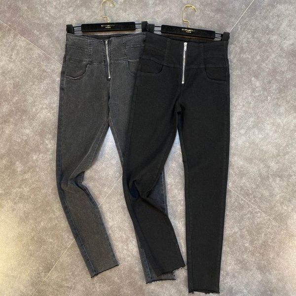 

zipper embellished tight leg high waist jeans trend 0913 women's pants & capris, Black;white