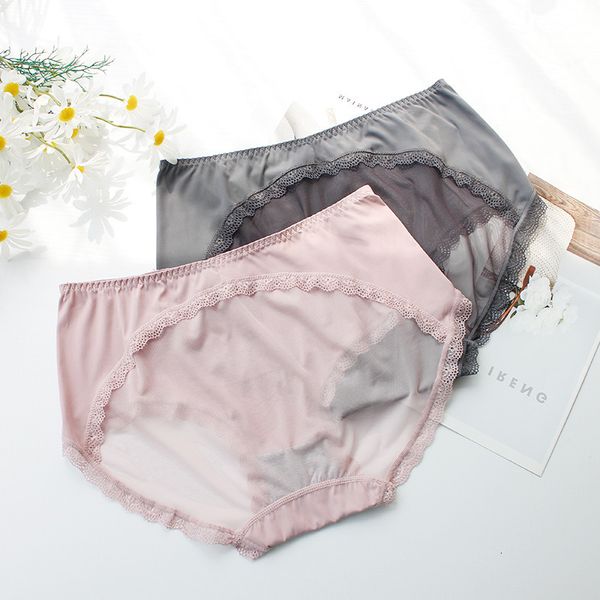 

women's large sizes lace thin ice silk hollow out transparent mesh panties female underwear plus size women, Black;pink
