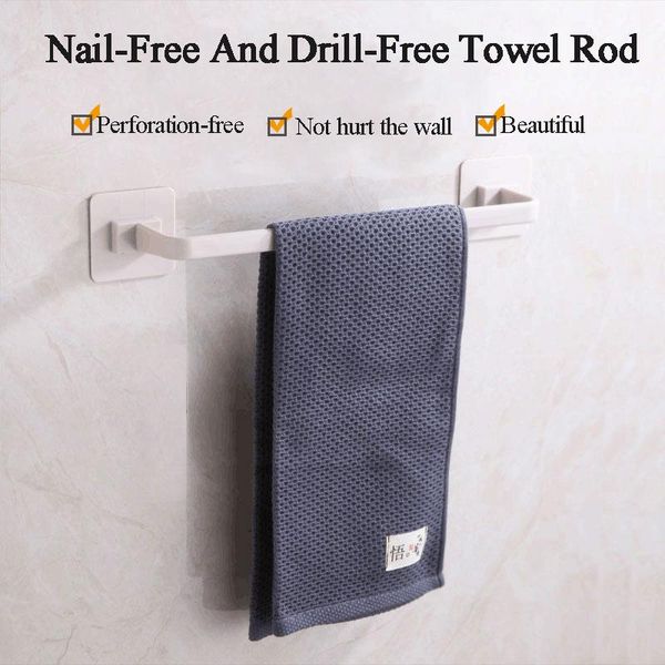 

towel racks punch-rack hanger bathroom clothing storage holder wall-mounted bar self-adhesive shelf rod