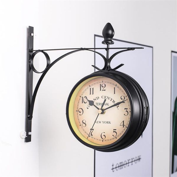 

wall clocks double-sided clock european classic wrought iron vintage decorative living room fashion mute garden hanging watch