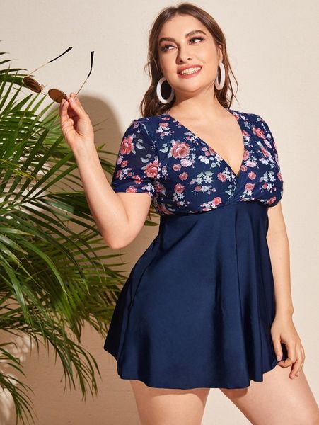 

plus floral flounce bikini swimsuit g8n4#, Black