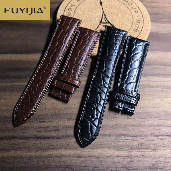 

watch bands fuyijia 20mm crocodile watchbands custom brand strap men women band 18mm 19mm 22mm genuine alligator belt waterproof, Black;brown