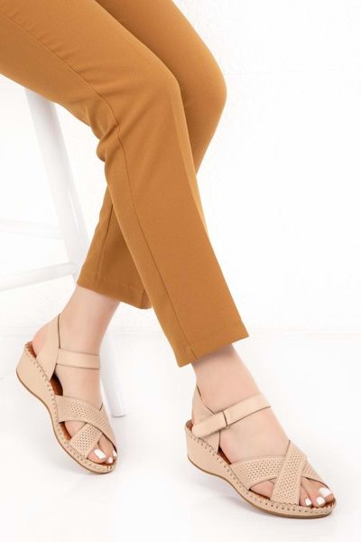 

sandals women's genuine leather wedges ert.2221 beige 36, Black