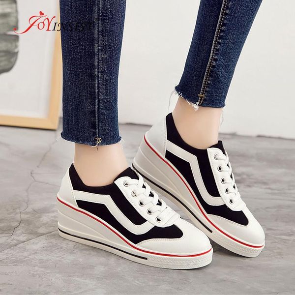 

dress shoes 2021 women vulcanize platform breathable canvas woman wedge sneakers casual fashion students low to help, Black