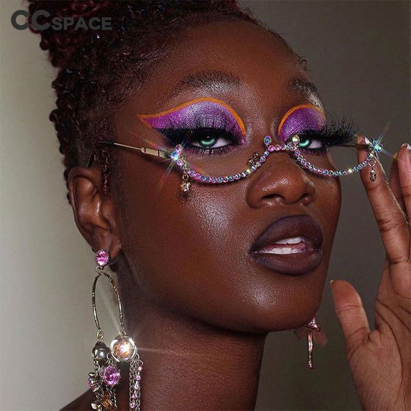 

47377 diamond without lens half frame rivet sunglasses personality men women fashion shades uv400 vintage glasses, Silver