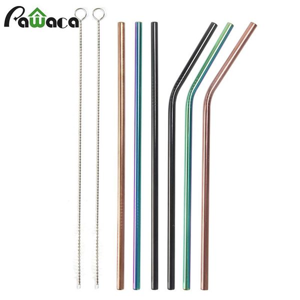 

drinking straws 9pcs reusable stainless steel metal set bent straight with cleaner brush party favor bar accessory