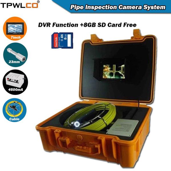 

20m cable diameter 23mm industrial head with 12pcs leds 7" monitor pipe inspection system dvr ip cameras