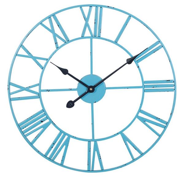 

wall clocks 15.7 inch nordic metal roman numeral retro iron round face black gold large outdoor garden clock home decoration