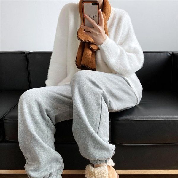 

winter women trousers fleece gray black sweatpants thick warm fitness sport running casual pants women's & capris, Black;white
