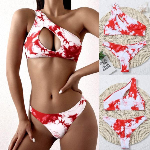 

women's swimwear fashion tube split printing open back bikini swimsuit women 2021 summer beach bathing suit, White;black