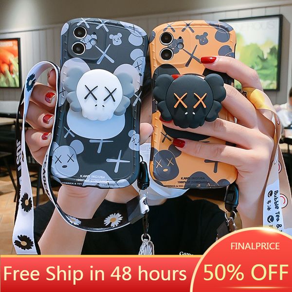 

(case+screen protector)cartoon iphone 12/11 phone case small waist apple xr/8plus with rthyrine 12promax soft shell x stand cases