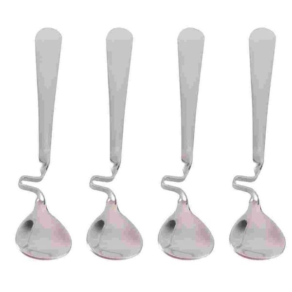 

spoons 4pcs stainless steel curving handle mixing practical coffee (silver)
