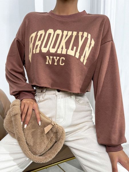 

drop shoulder letter graphic crop pullover 38sv#, White;black