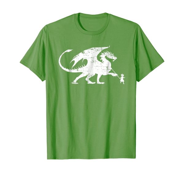 

little girl walking her dragon t-shirt, White;black