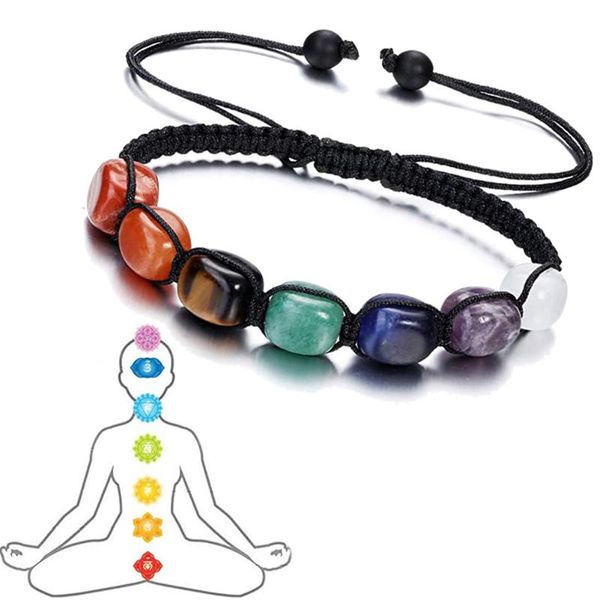 

beaded, strands 7 chakras bracelets reiki natural stone braided women bracelet healing irregular bead handmade string rope adjustable, Black