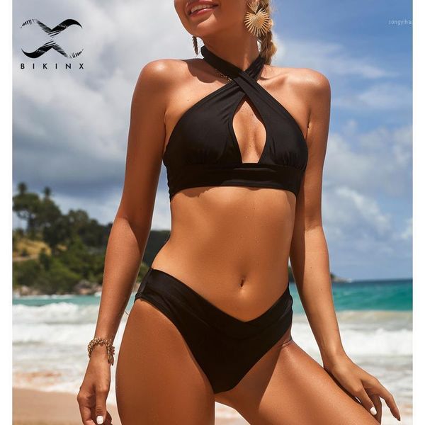 

women's swimwear 2021 halter bikini set black swimsuit swimming suit retro female bathing summer beach wear bodysuits, White;black