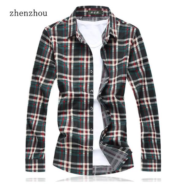 

zhenzhou plus size mens shirts fashion 2021 spring plaid shirt men slim fit for -5xl 6xl 7xl camisa hawaiana men's casual, White;black