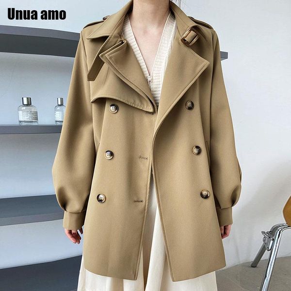 

women's trench coats unua amo casual classic double breasted coat for women fashion loose turn down collar outwear female tie belt wind, Tan;black