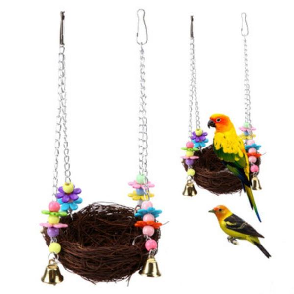 

cute rattan woven nest swing cage for small birds bird cages