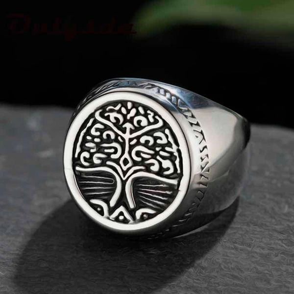 

wedding rings charm stainless steel tree of life signet ring classic men viking amulet nordic jewelry punk rock lucky anel, Slivery;golden