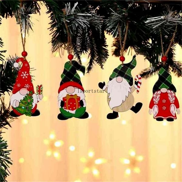 

decorations paint wooden pendant house car christmas tree faceless old man rudolph pattern pendant indoor party decoratic2998