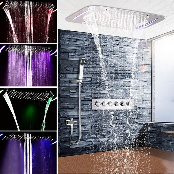 

rainfall mistfall ceiling shower set led thermostatic spa massage waterfall spray bathroom concealed reccessed sets