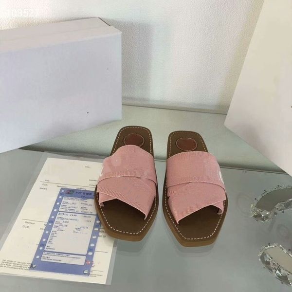 

branded women woody mules fflat slipper deisgner lady lettering fabric outdoor leather sole slide sandal 022, Black