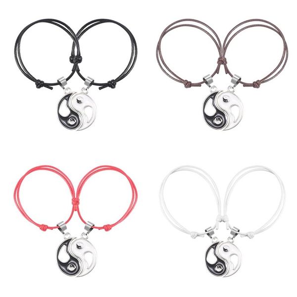 

pcs/lots couple bracelet yin yang chinese style vintage black white red rope adjustable hand jewelry wholesale charm bracelets, Golden;silver