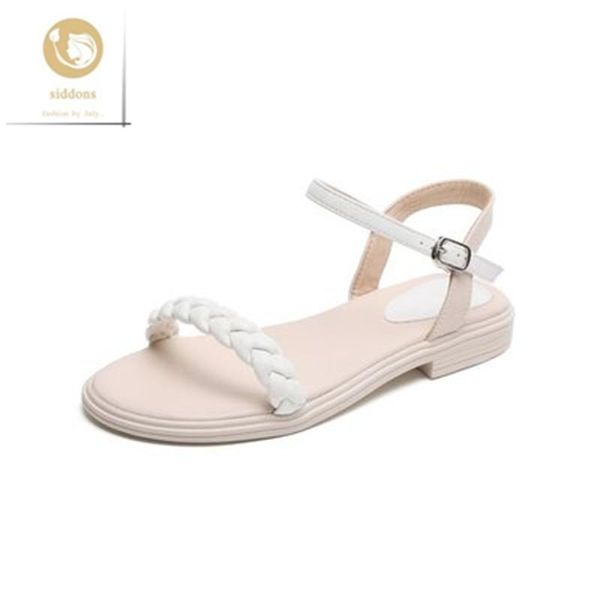 

sandals 2021 summer female flat-heeled buckle small fresh woven, Black