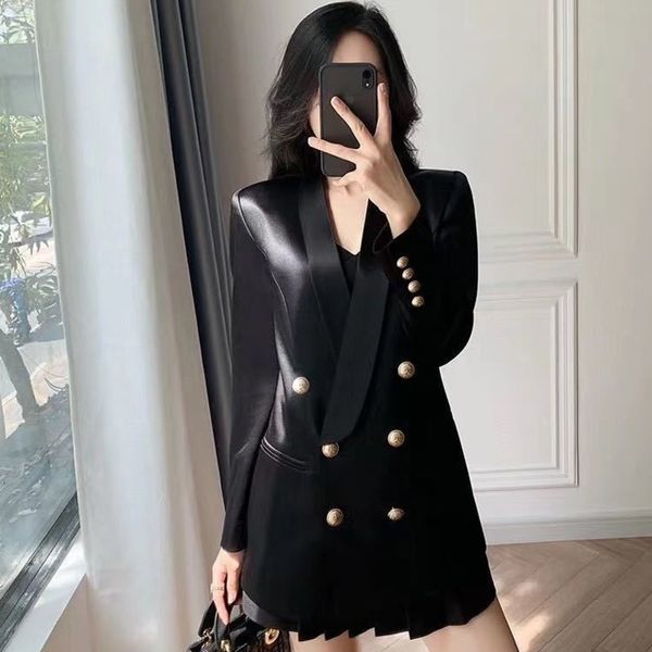 

[ewq] fashion clothes new spring autumn ol solid blazer women long sleeve slim coat female multicolor party suit 16w574 210423, White;black