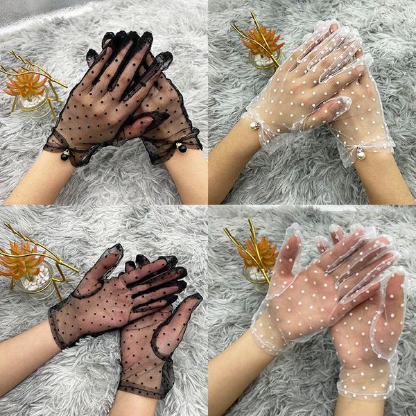 

five fingers gloves dress women lady lace mittens accessories summer sunscreen full finger girls fashion, Blue;gray