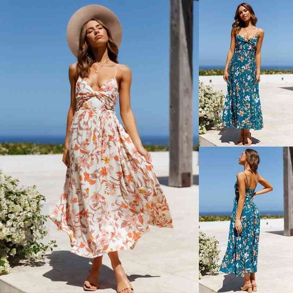 

2021 women's v-neck drawstring printed bohemian beach dress, Black;gray