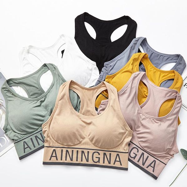 

letter wide shouldered yoga back wrapped bra women's sports no steel ring underwear camisoles & tanks, Black;white