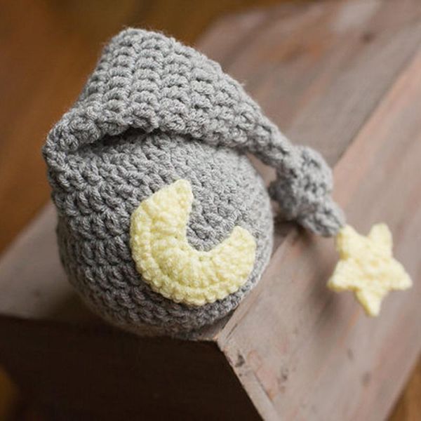 

caps & hats children pography clothing baby knit long tail cap crochet warm star moon po props, Yellow